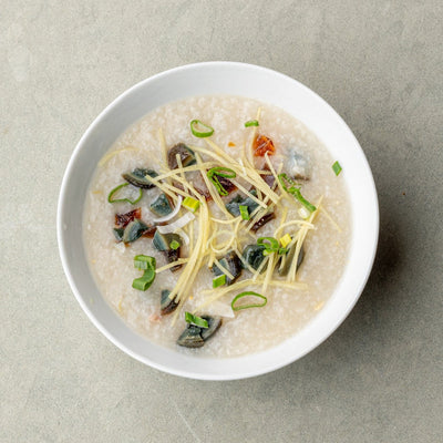Preserved Egg with Salted Egg and Lean Pork Congee (皮蛋瘦肉粥)